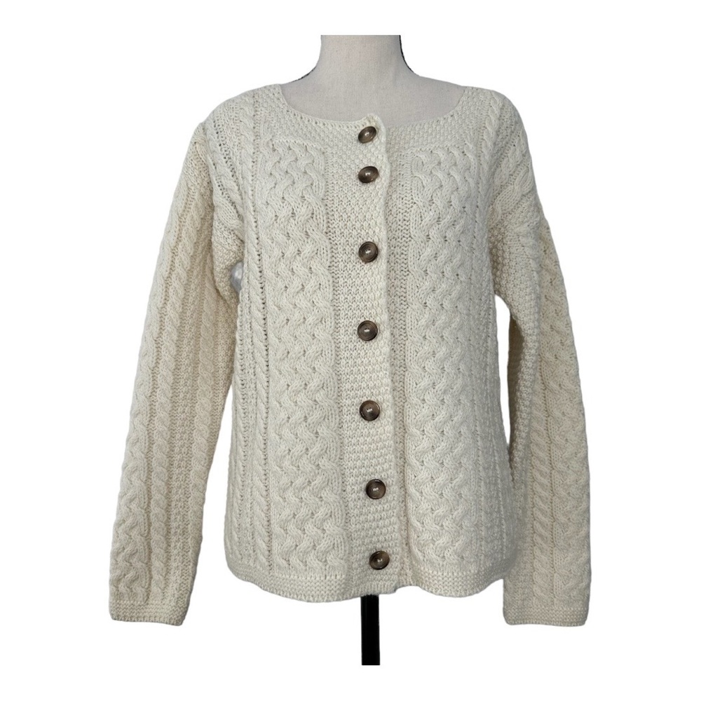 INIS Crafts Ivory Wool Ireland Cardigan Ivory Sweater